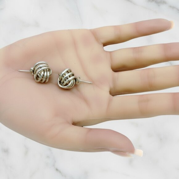Vintage 925 Sterling Silver Classic Love Knot Stud Style Earrings - Picture 3 of 7